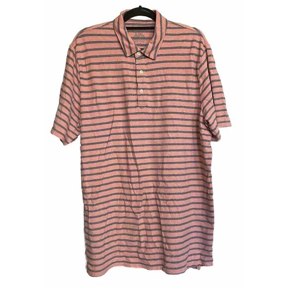 LL Bean Polo Shirt Short Sleeve Pink Blue Striped Cotton Stretch‎ Mens XLT - Picture 1 of 6